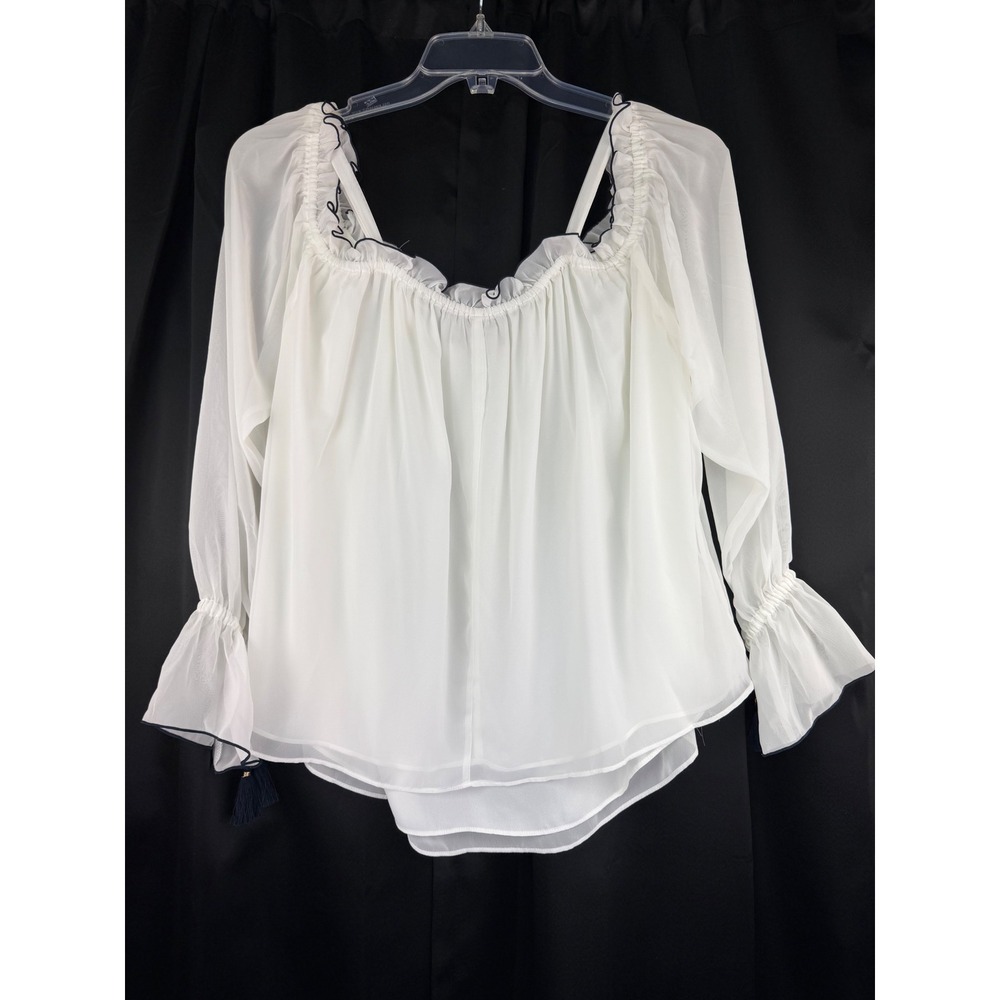 Ryegrass Pale Ecru Off The Shoulder Ruffle Blouse Chiffon Peasant Top Large NWT